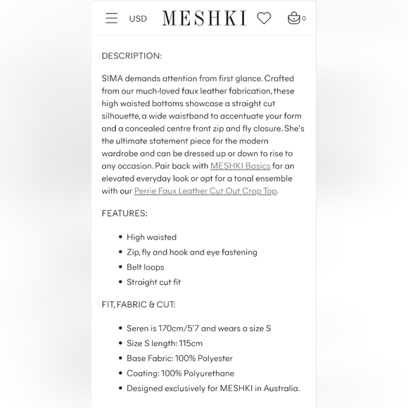 MESHKI - Sima Faux Leather High Waist Pants, Azure Blue - Picture 6 of 7